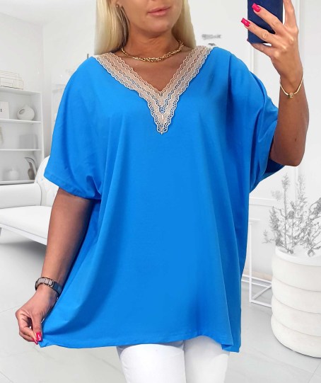 Elegancka Bluzka Bawełniana Gipiura Dekolt kod 1148